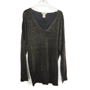 Cotton Emporium Blouse Medium Black Metallic Stretch Cold Shoulder V Neck